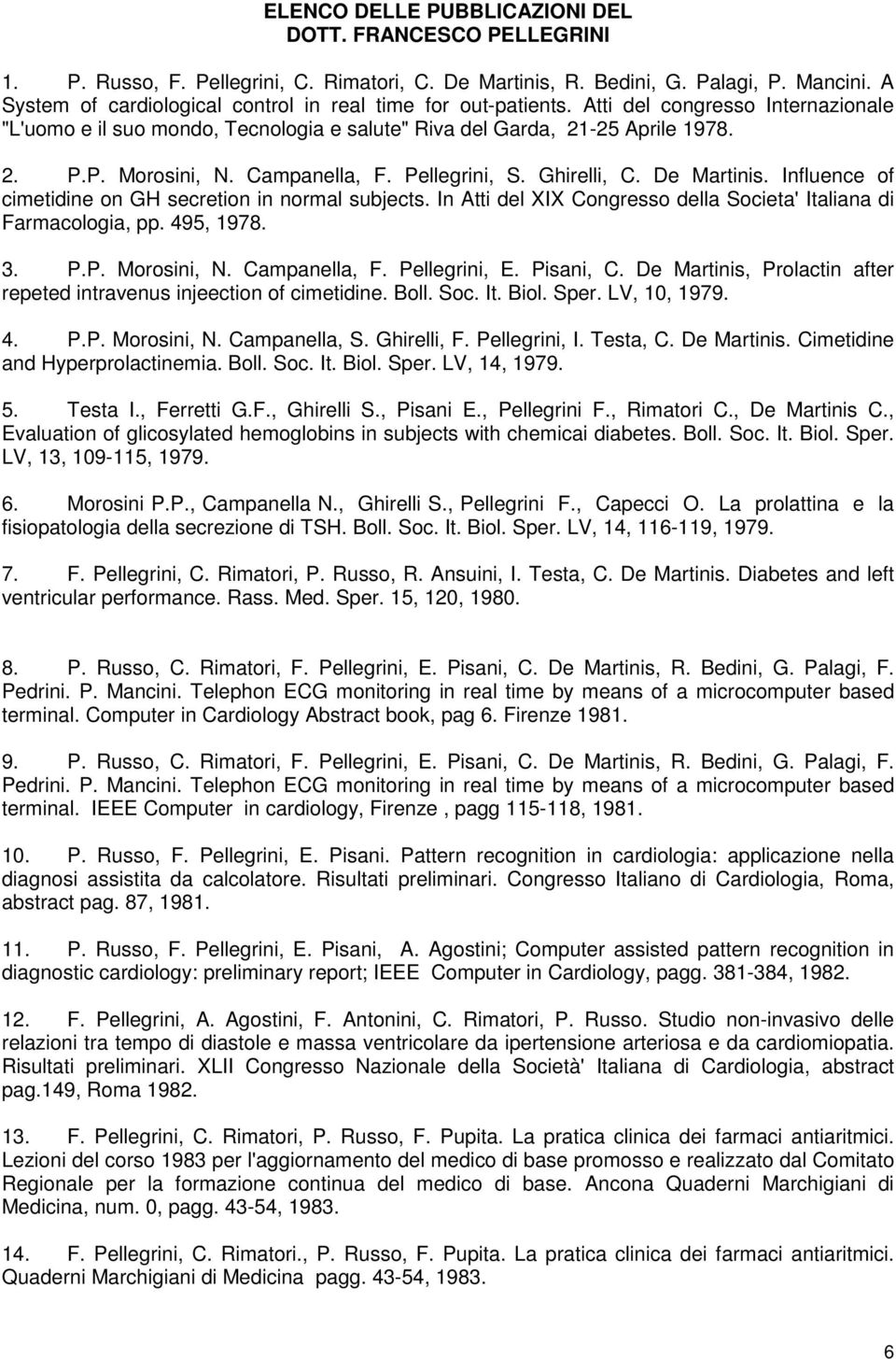 Campanella, F. Pellegrini, S. Ghirelli, C. De Martinis. Influence of cimetidine on GH secretion in normal subjects. In Atti del XIX Congresso della Societa' Italiana di Farmacologia, pp. 495, 1978. 3.