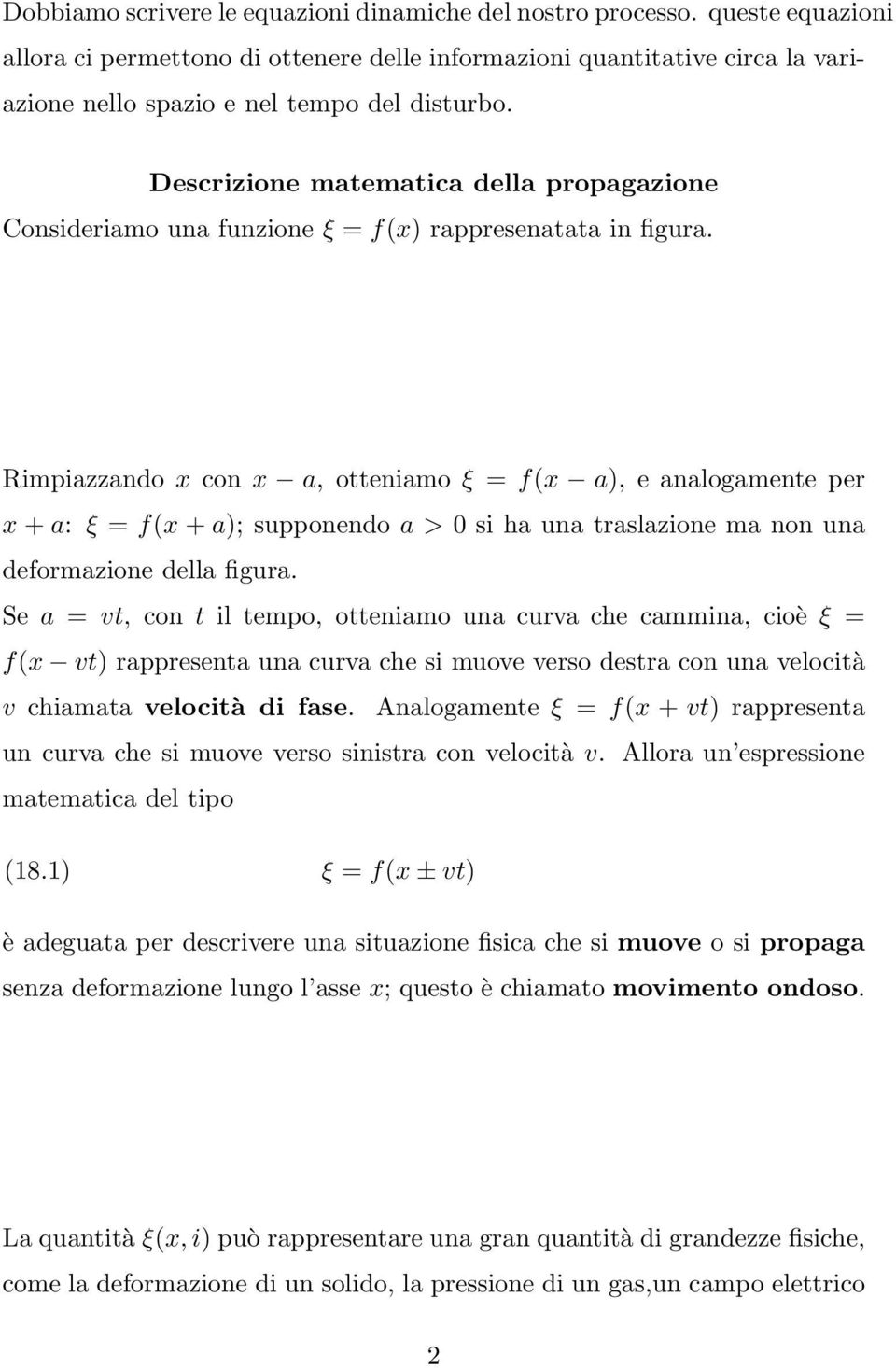 Descrizione matematica della propagazione Consideriamo una funzione ξ = f(x) rappresenatata in figura.