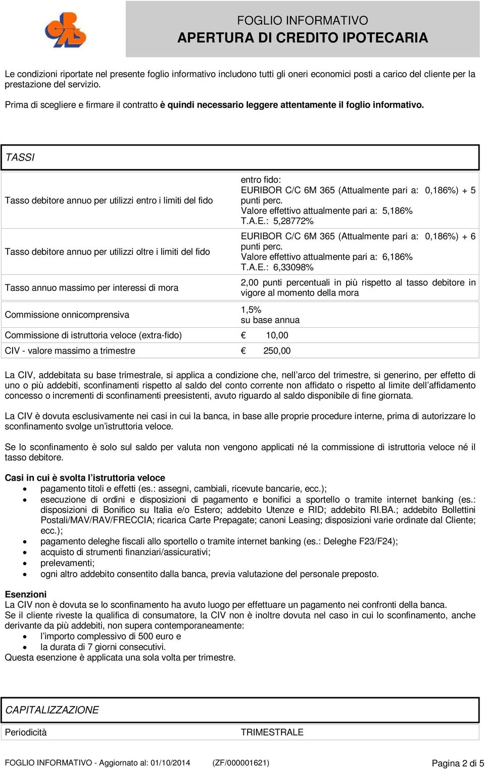 TASSI Tasso debitore annuo per utilizzi entro i limiti del fido Tasso debitore annuo per utilizzi oltre i limiti del fido Tasso annuo massimo per interessi di mora Commissione onnicomprensiva entro