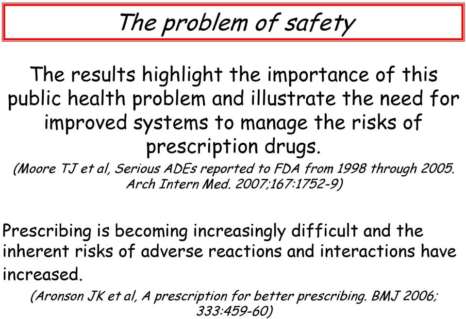 (Moore TJ et al, Serious ADEs reported to FDA from 1998 through 2005. Arch Intern Med.