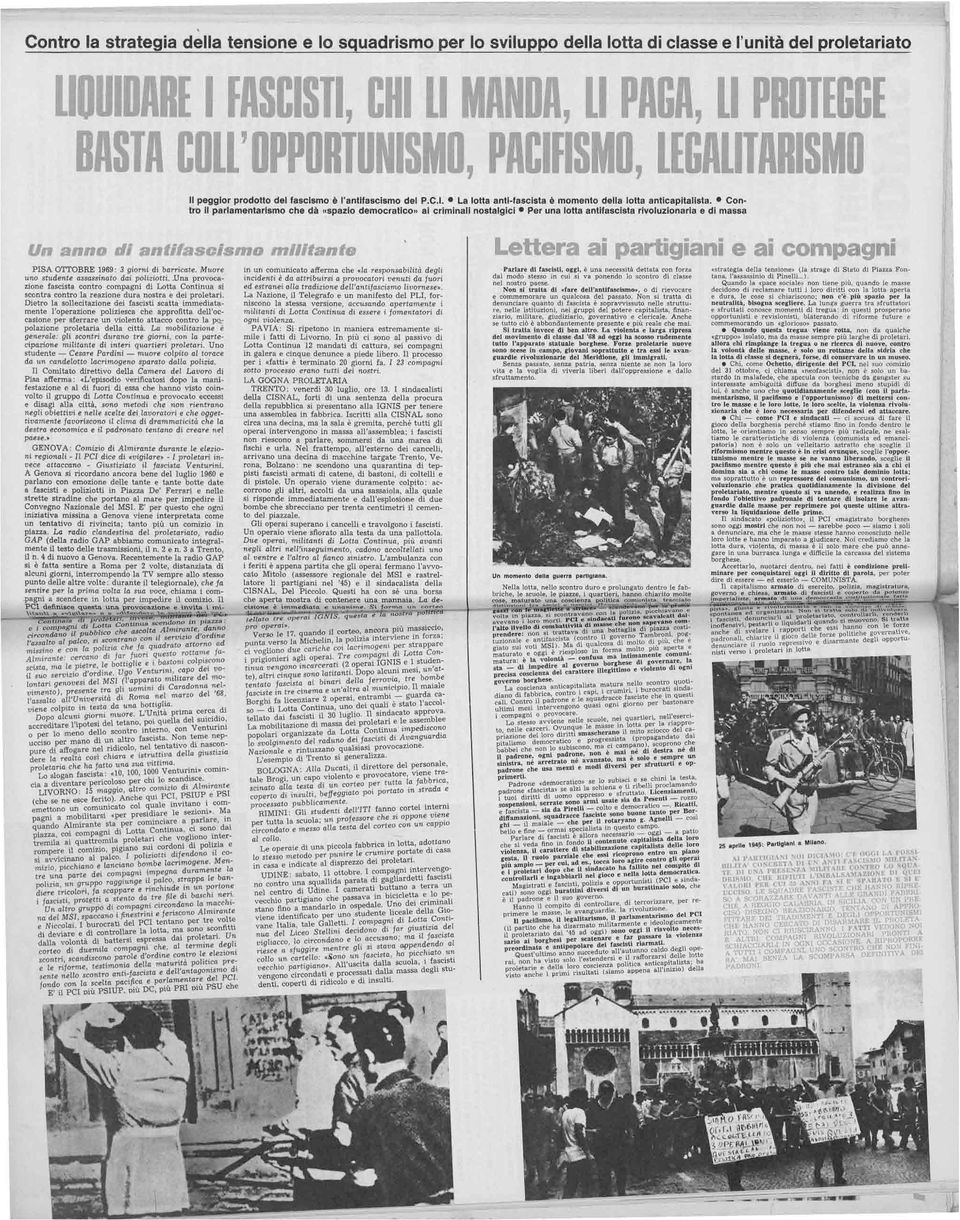 e Contro Il parlamentarlsmo che dà «spazio democratico» ai criminali nostalgici e Per una lotta antifascista rivoluzionaria e di massa anno tj PISA OTTOBRE 1969' 3'.