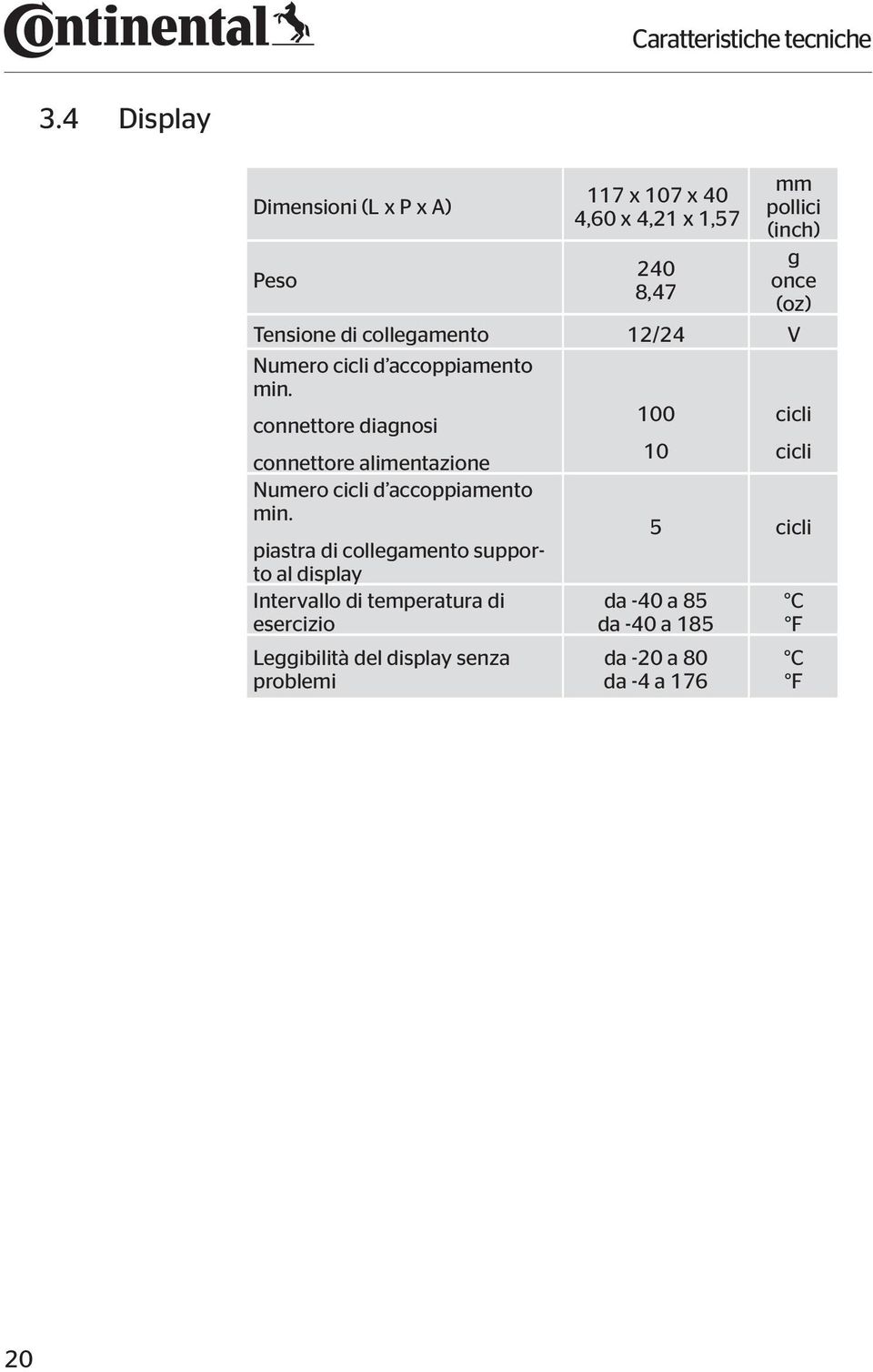 collegamento 12/24 V Numero cicli d accoppiamento min.