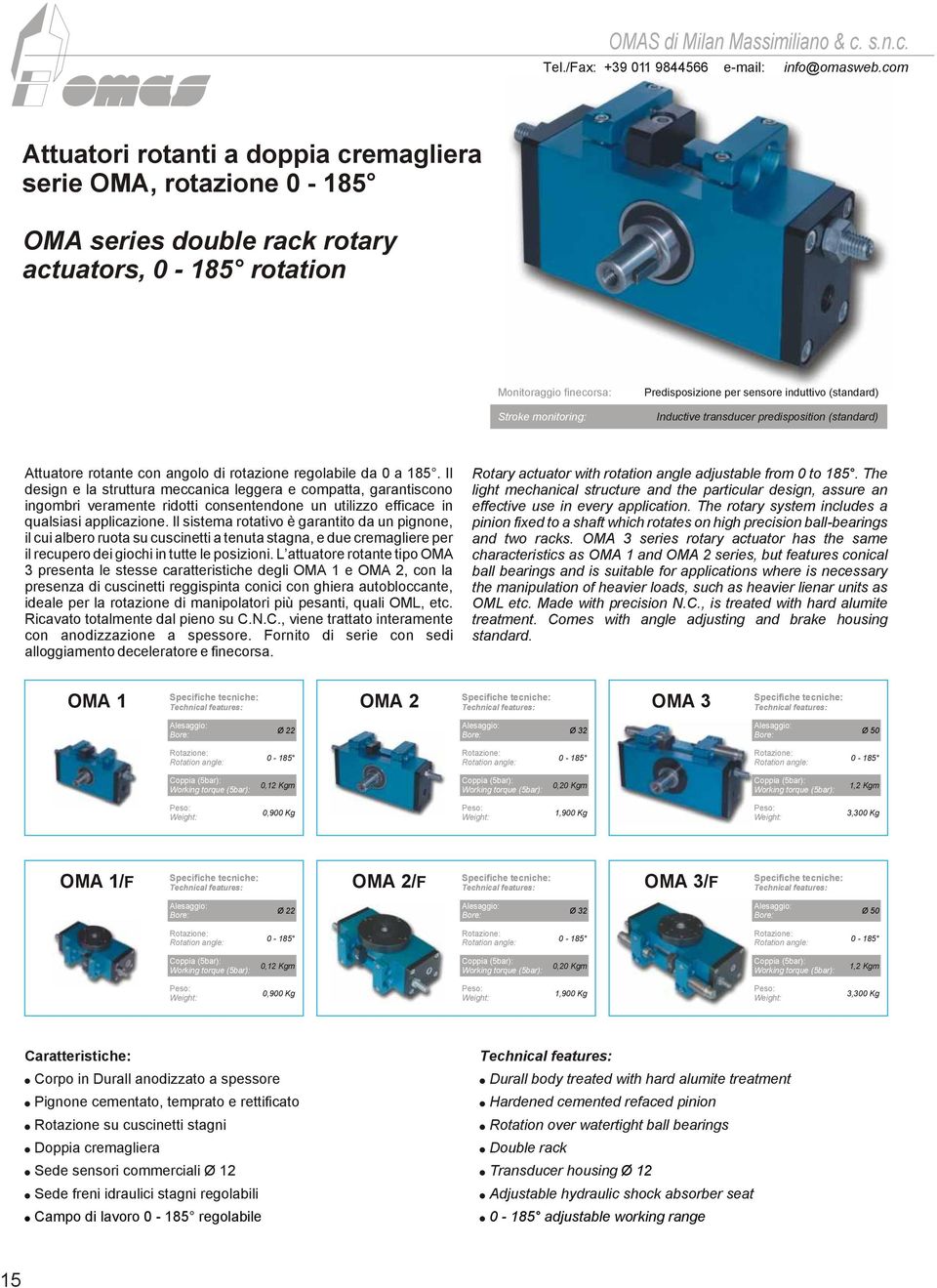 (standard) Inductive transducer predisposition (standard) ttuatore rotante con angolo di rotazione regolabile da 0 a 1.