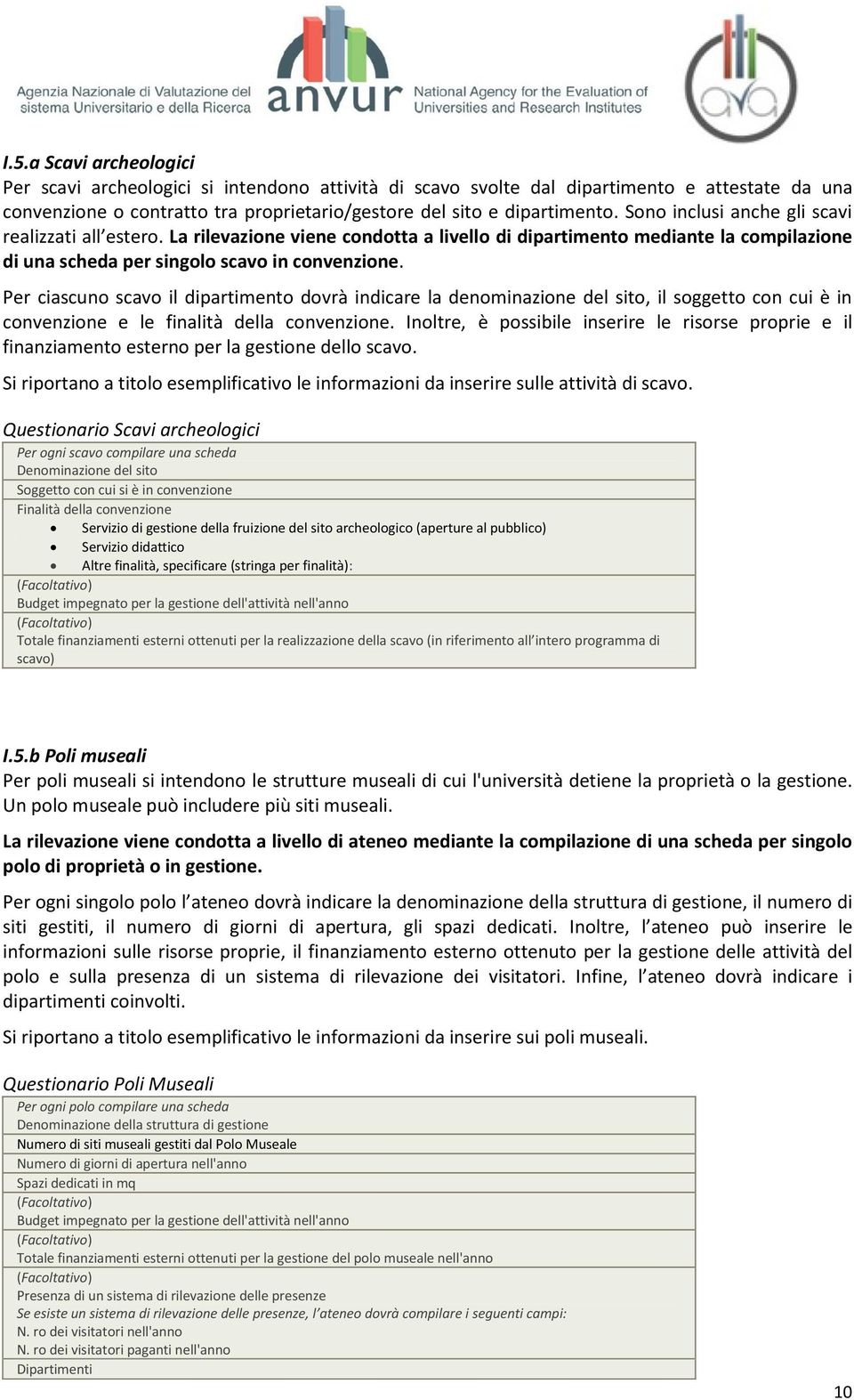 Per ciascuno scavo il dipartimento dovrà indicare la denominazione del sito, il soggetto con cui è in convenzione e le finalità della convenzione.