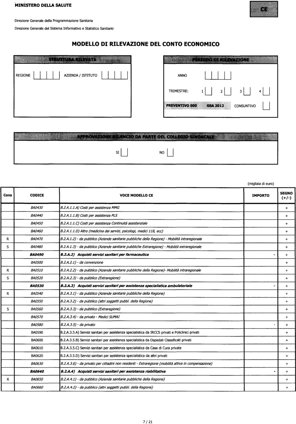 2.A.2) Acquisti servizi sanitari per farmaceutica - BA0500 B.2.A.2.1) - da convenzione R BA0510 B.2.A.2.2) - da pubblico (Aziende sanitarie pubbliche della Regione)- Mobilità intraregionale S BA0520 B.