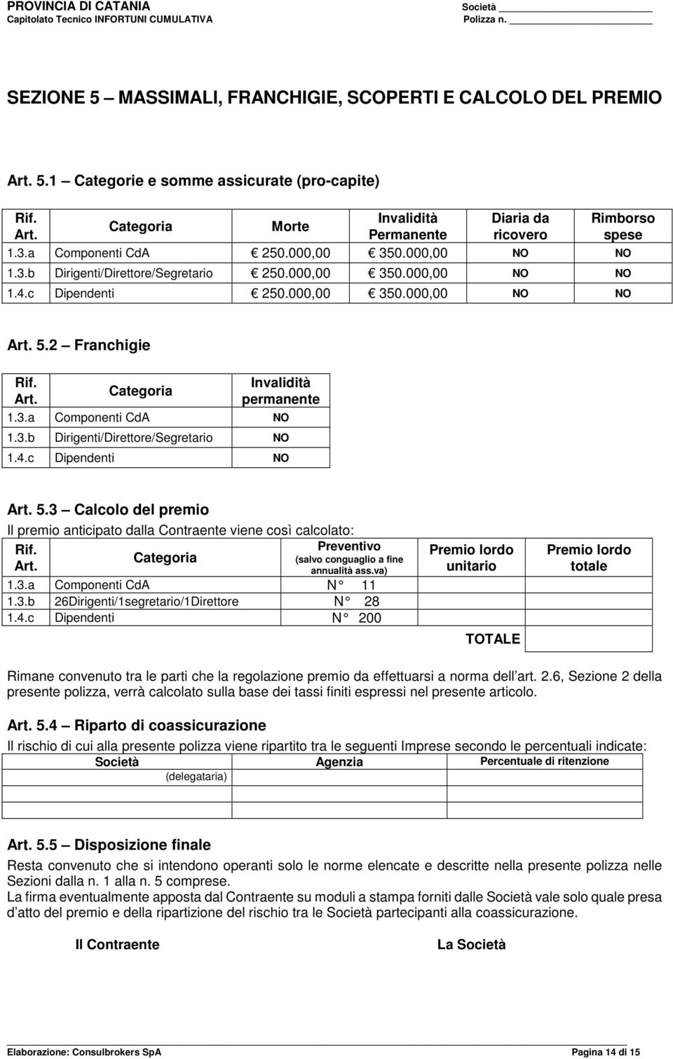 Invalidità Categoria Art. permanente 1.3.a Componenti CdA NO 1.3.b Dirigenti/Direttore/Segretario NO 1.4.c Dipendenti NO Art. 5.