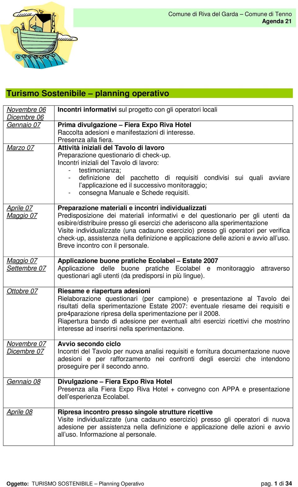 Presenza alla fiera. Attività iniziali del Tavolo di lavoro Preparazione questionario di check-up.