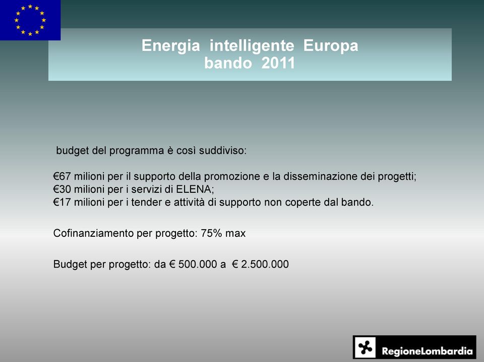 per i servizi di ELENA; 17 milioni per i tender e attività di supporto non coperte