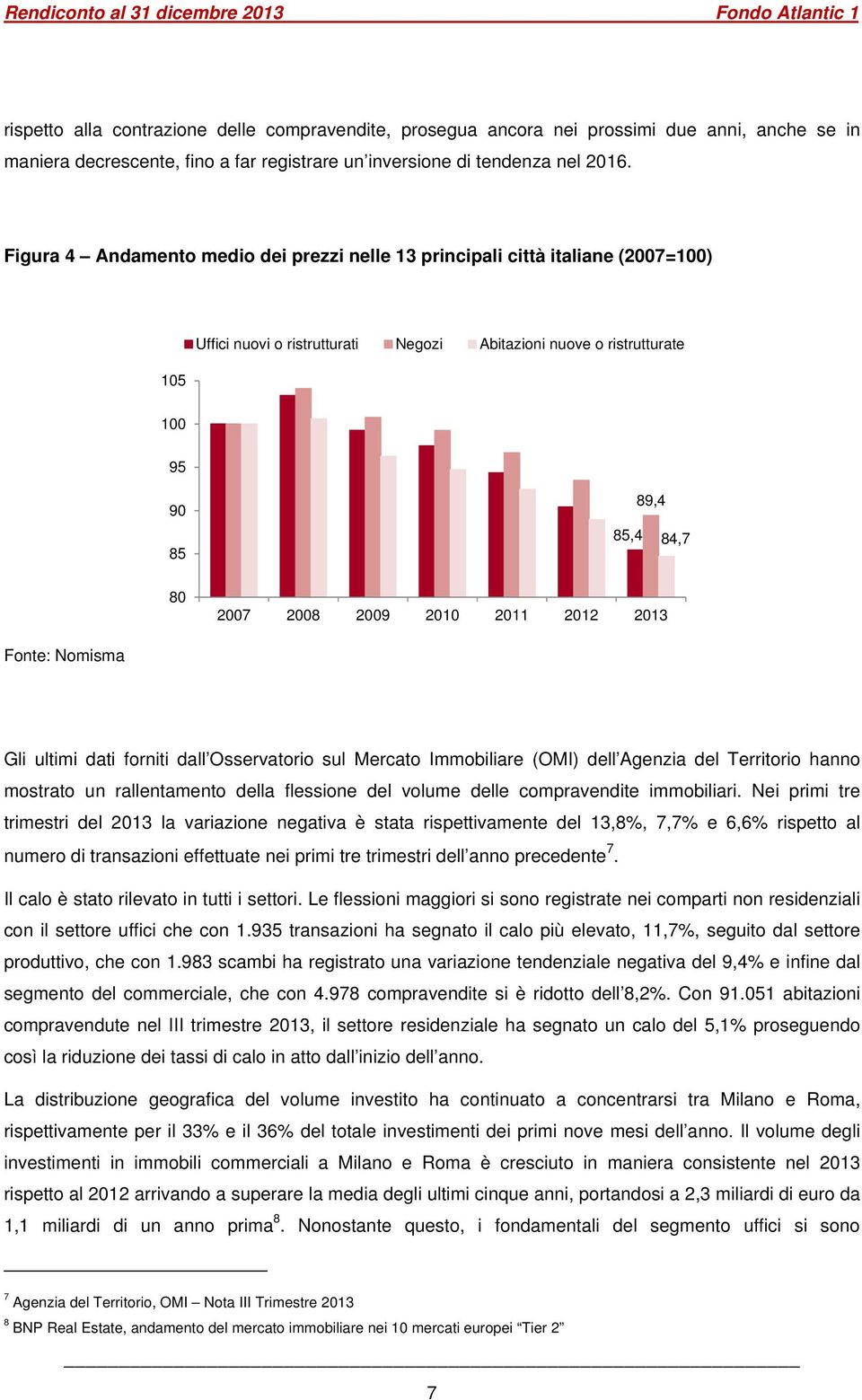 2009 2010 2011 2012 2013 Fonte: Nomisma Gli ultimi dati forniti dall Osservatorio sul Mercato Immobiliare (OMI) dell Agenzia del Territorio hanno mostrato un rallentamento della flessione del volume