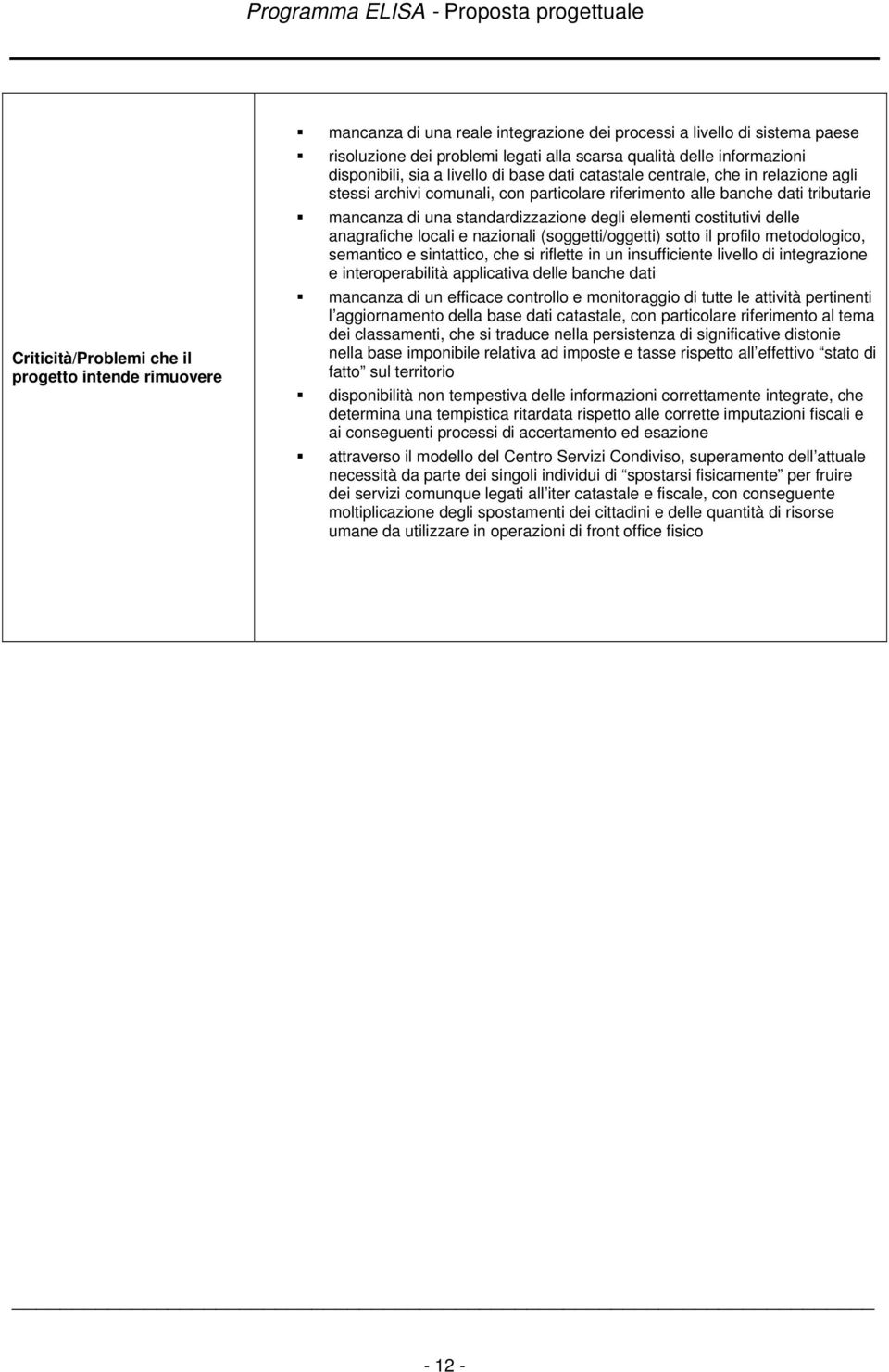 degli elementi costitutivi delle anagrafiche locali e nazionali (soggetti/oggetti) sotto il profilo metodologico, semantico e sintattico, che si riflette in un insufficiente livello di integrazione e