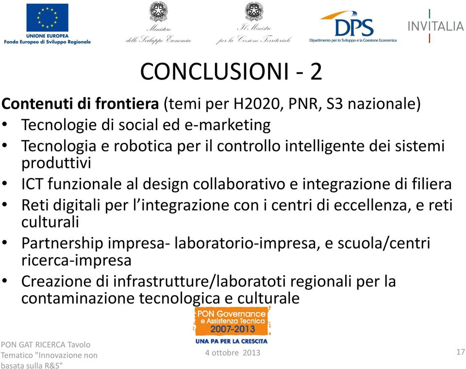 filiera Reti digitali per l integrazione con i centri di eccellenza, e reti culturali Partnership impresa-