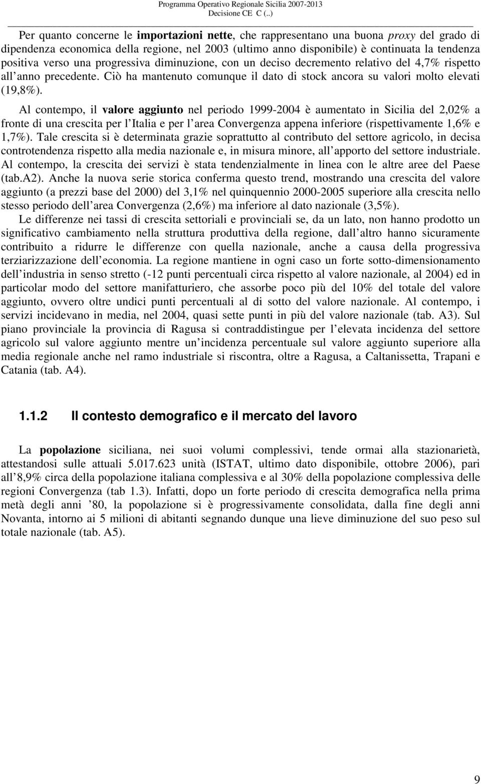 Al contempo, il valore aggiunto nel periodo 1999-2004 è aumentato in Sicilia del 2,02% a fronte di una crescita per l Italia e per l area Convergenza appena inferiore (rispettivamente 1,6% e 1,7%).