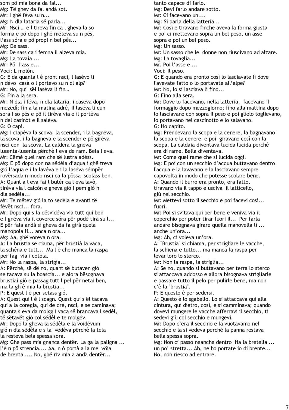 .. Voci: L molón. G: E da quanta l è pront nsci, l lasévo li n dévo casà o l portevo su n dl alp? Mr: No, qui sël laséva li fin G: Fin a la sera.