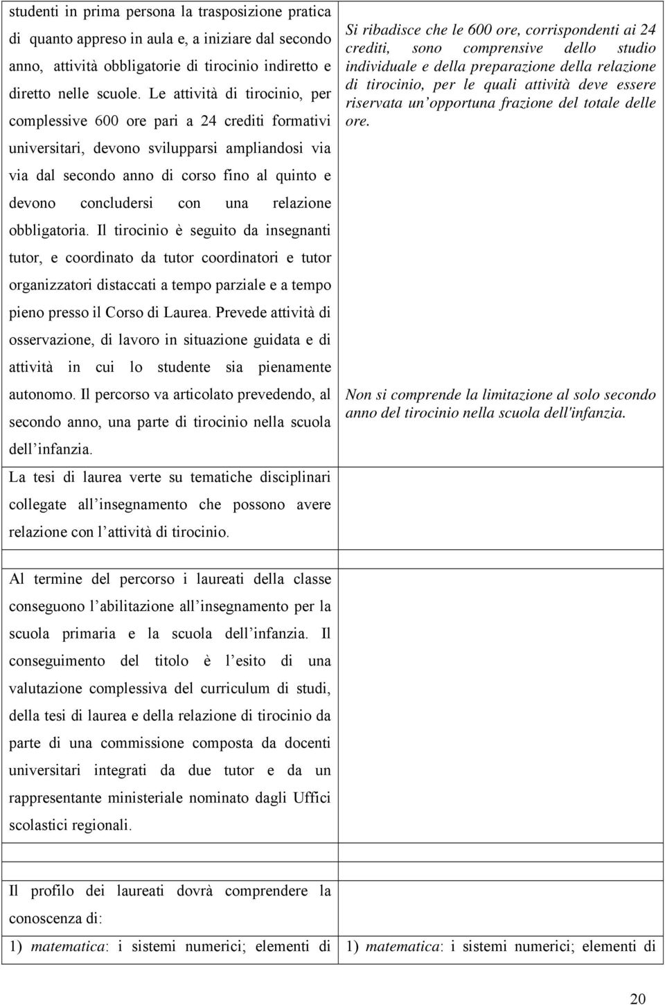 una relazione obbligatoria. Il tirocinio è seguito da insegnanti tutor, e coordinato da tutor coordinatori e tutor organizzatori distaccati a tempo parziale e a tempo pieno presso il Corso di Laurea.