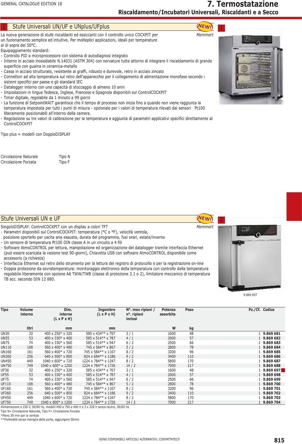 Equipaggiamento standard: - Controllo PID a microprocessore con sistema di autodiagnosi integrato - Interno in acciaio inossidabile N.