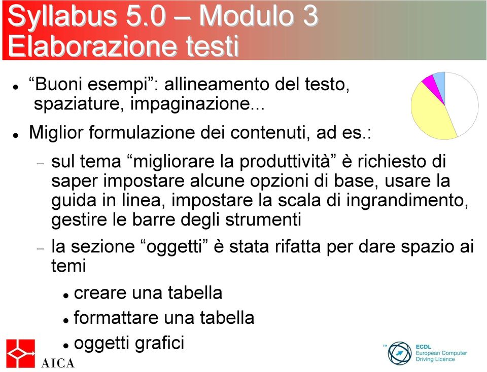 : sul tema migliorare la produttività è richiesto di saper impostare alcune opzioni di base, usare la guida in