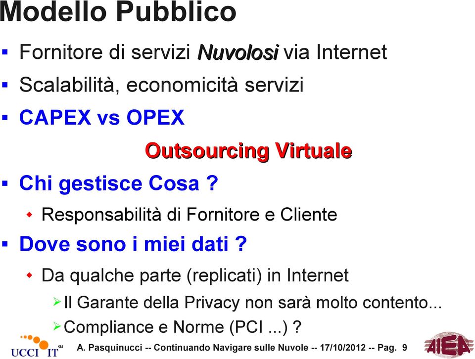 Outsourcing Virtuale Responsabilità di Fornitore e Cliente Dove sono i miei dati?