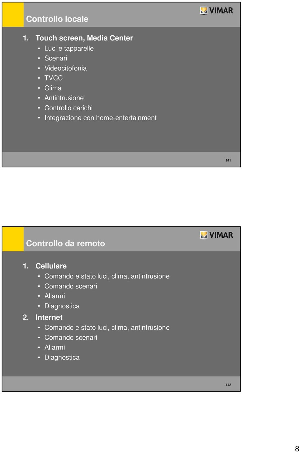 Controllo carichi Integrazione con home-entertainment 141 Controllo da remoto 1.