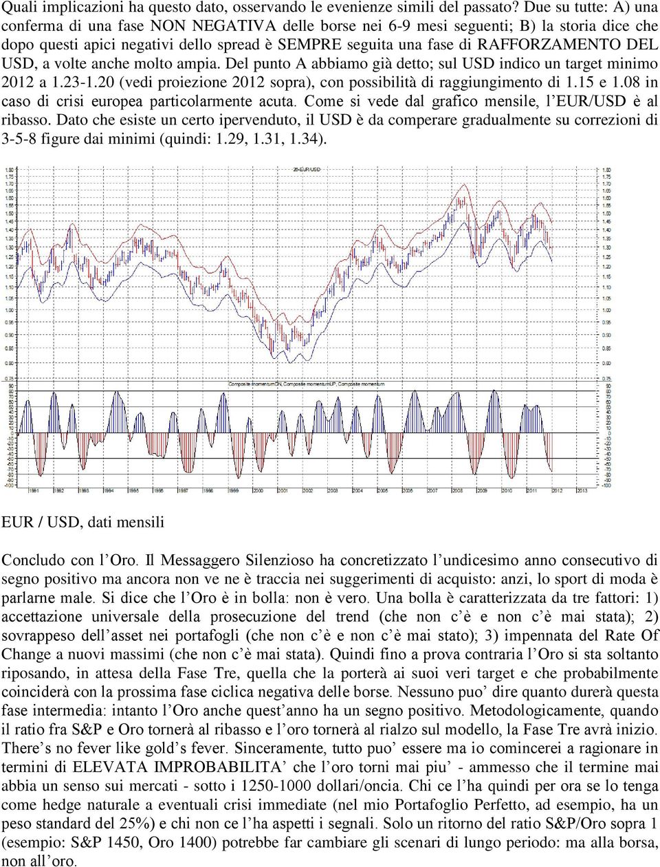 USD, a volte anche molto ampia. Del punto A abbiamo già detto; sul USD indico un target minimo 2012 a 1.23-1.20 (vedi proiezione 2012 sopra), con possibilità di raggiungimento di 1.15 e 1.