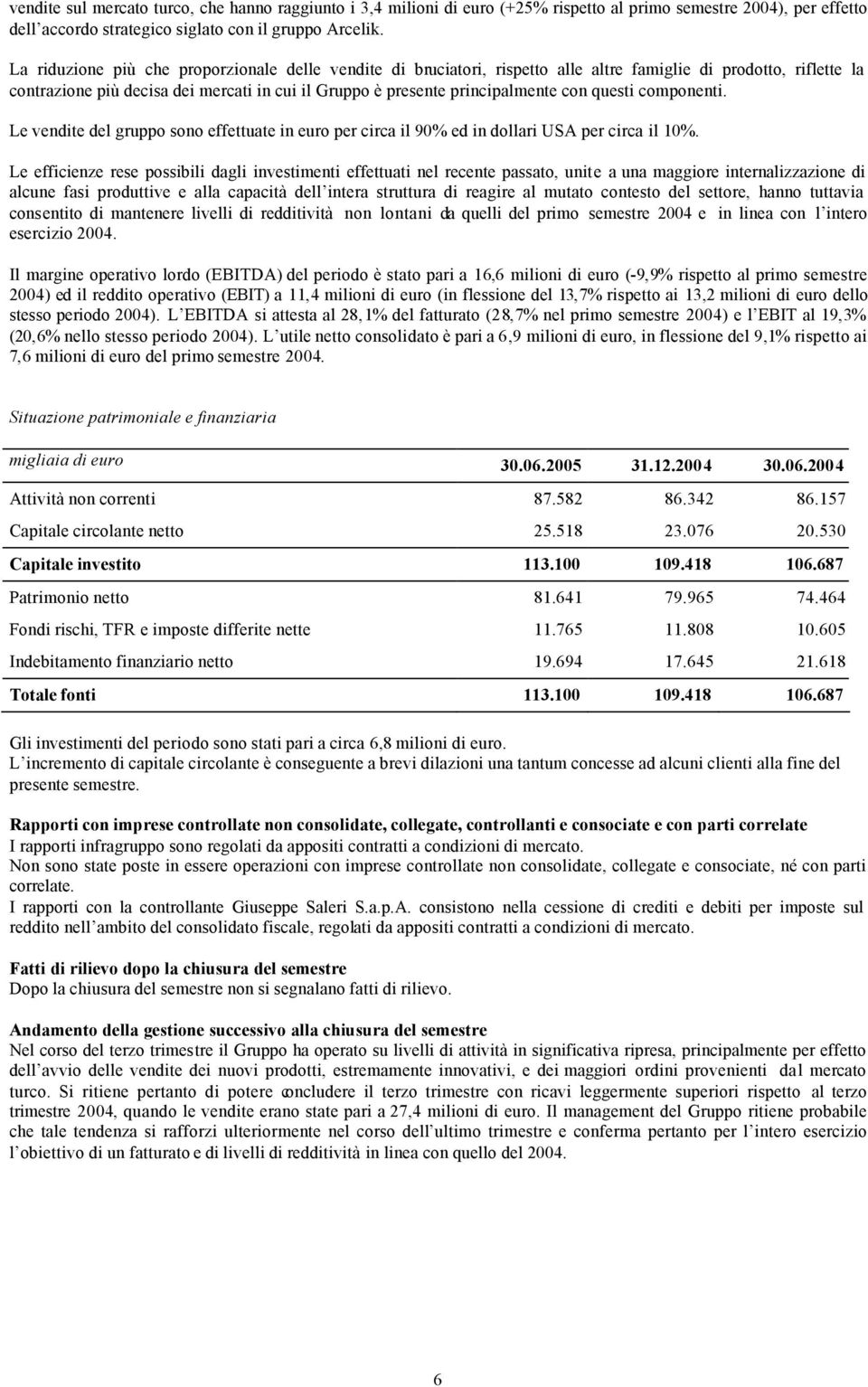 questi componenti. Le vendite del gruppo sono effettuate in euro per circa il 90% ed in dollari USA per circa il 10%.