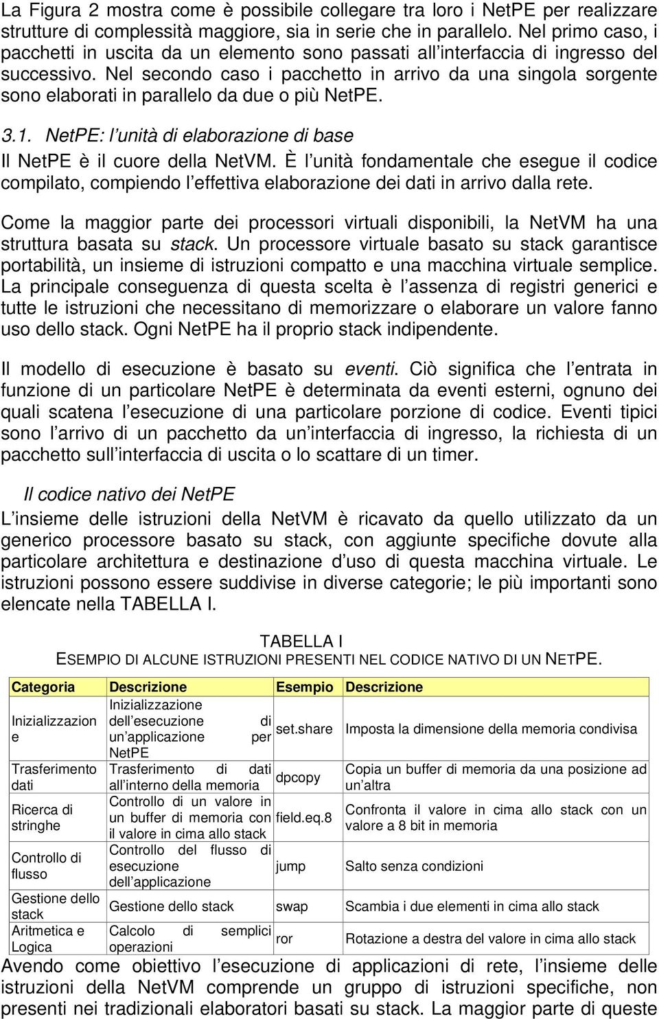 Nel secondo caso i pacchetto in arrivo da una singola sorgente sono elaborati in parallelo da due o più NetPE. 3.1. NetPE: l unità di elaborazione di base Il NetPE è il cuore della NetVM.