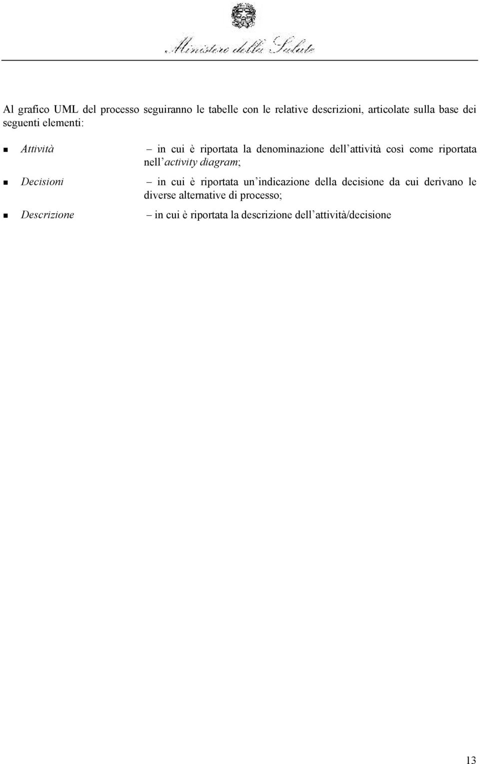 nell activity diagram; Decisioni in cui è riportata un indicazione della decisione da cui derivano le