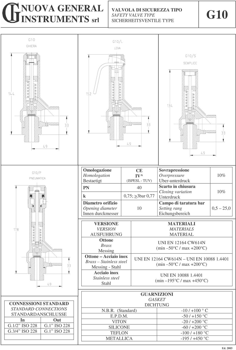 Stahl Acciaio inox Stainless steel Stahl MATERIALI MATERIALS MATERIAL UNI EN 12164 CW614N UNI EN 12164 CW614N UNI EN 10088 1.4401 UNI EN 10088 1.