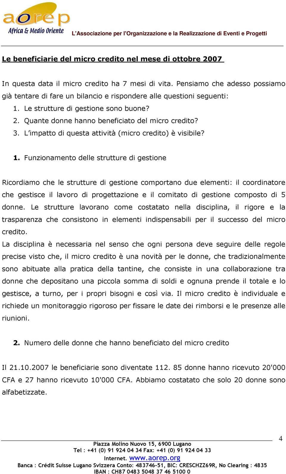 L impatto di questa attività (micro credito) è visibile? 1.