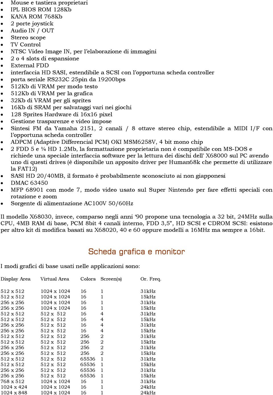 per gli sprites 16Kb di SRAM per salvataggi vari nei giochi 128 Sprites Hardware di 16x16 pixel Gestione trasparenze e video impose Sintesi FM da Yamaha 2151, 2 canali / 8 ottave stereo chip,