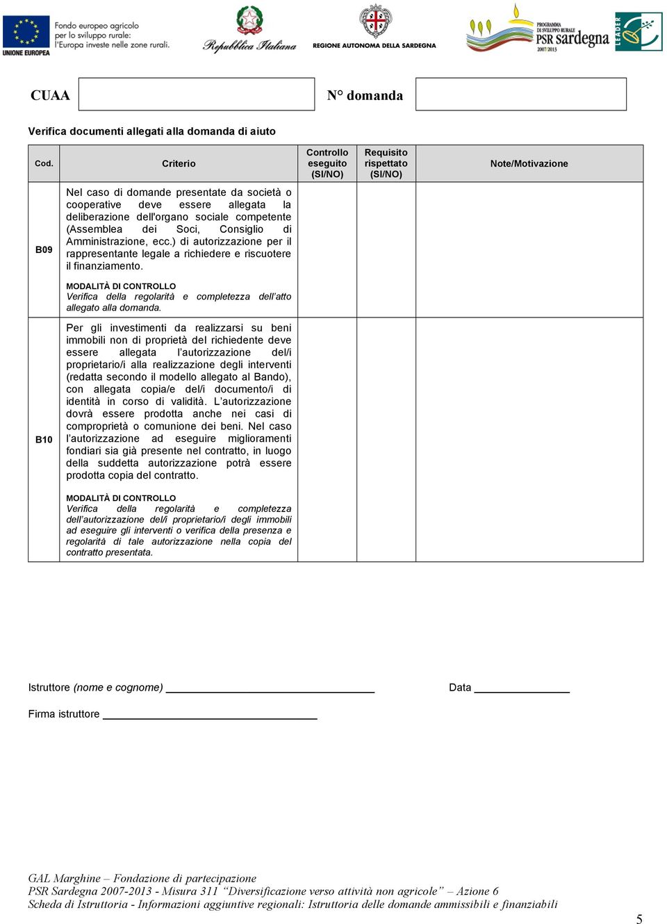 Amministrazione, ecc.) di autorizzazione per il rappresentante legale a richiedere e riscuotere il finanziamento. Verifica della regolarità e completezza dell atto allegato alla domanda.