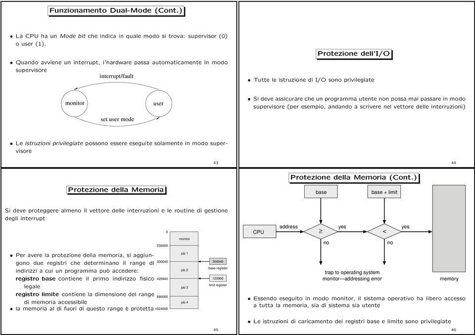 un programma utente non possa mai passare in modo supervisore (per esempio, andando a scrivere nel vettore delle interruzioni) set user mode Le istruzioni privilegiate possono essere eseguite