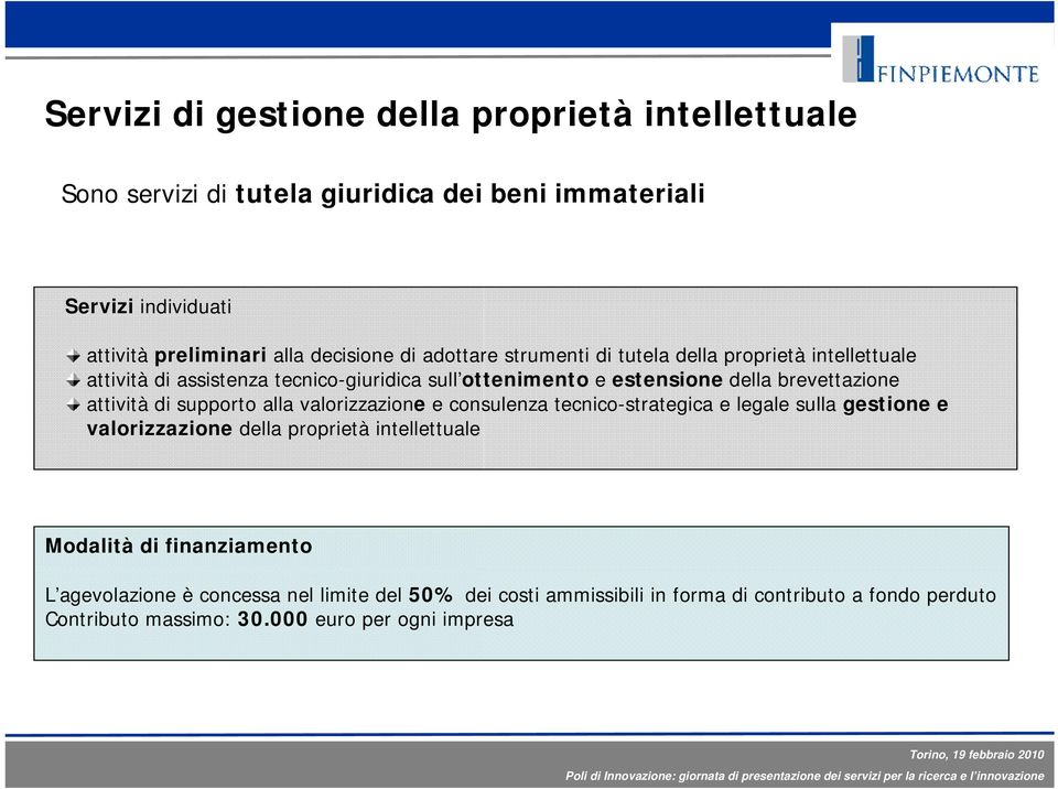 attività di supporto alla valorizzazione e consulenza tecnico-strategica e legale sulla gestione e valorizzazione della proprietà intellettuale Modalità di