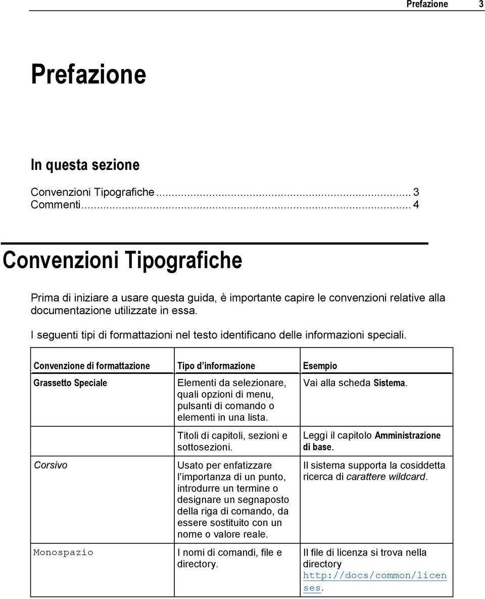 I seguenti tipi di formattazioni nel testo identificano delle informazioni speciali.