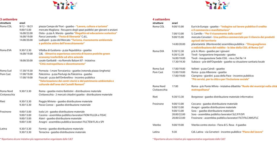 zza del Mercato Turismo, risanamento ambientale e politiche attive dell invecchiamento Roma EVA 9.30/12.30 Villalba di Guidonia - p.zza Repubblica - gazebo 16.00/19.