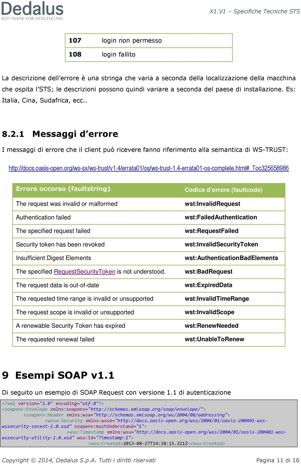 1 Messaggi d errore I messaggi di errore che il client può ricevere fanno riferimento alla semantica di WS-TRUST: http://docs.oasis-open.org/ws-sx/ws-trust/v1.4/errata01/os/ws-trust-1.