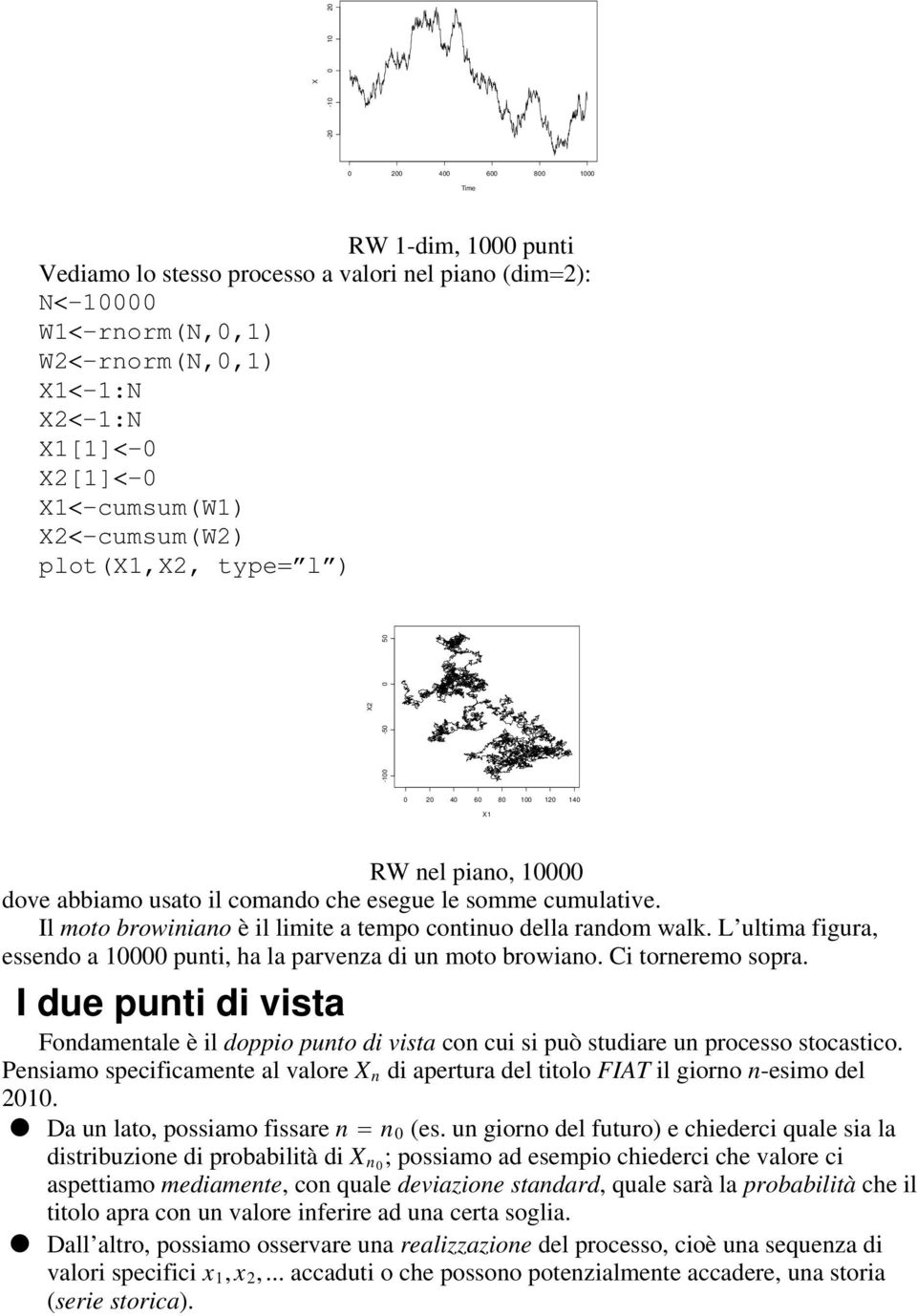 Il moto browiniano è il limite a tempo continuo della random walk. L ultima figura, essendo a 10000 punti, ha la parvenza di un moto browiano. Ci torneremo sopra.