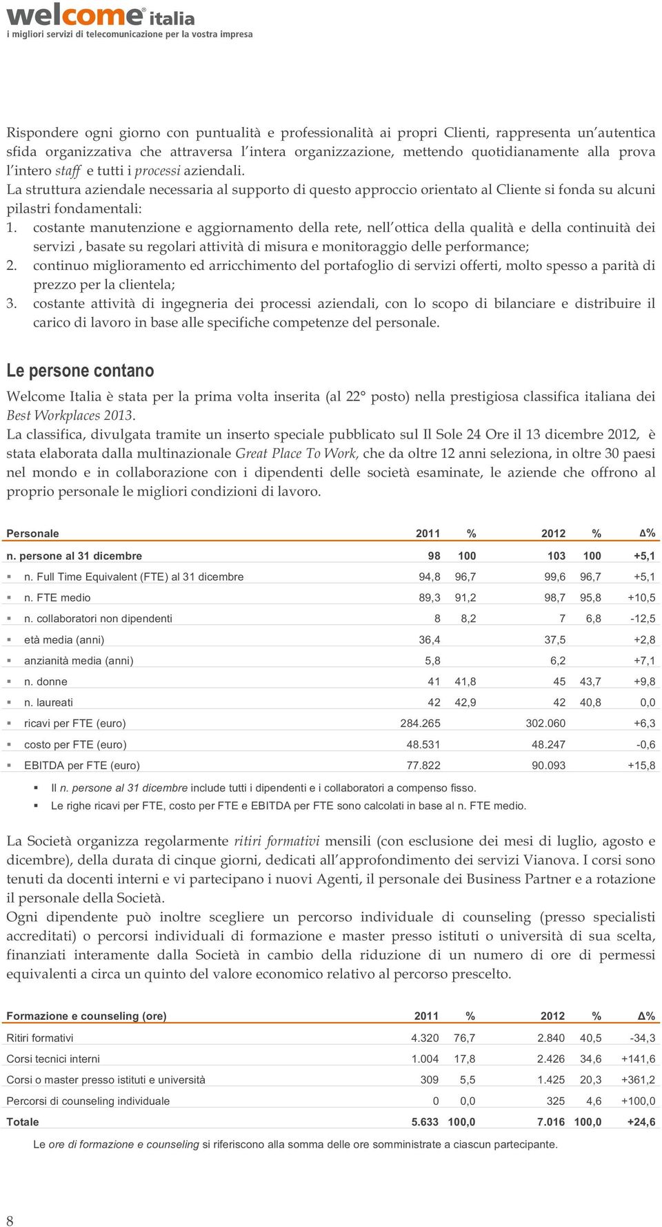 costante manutenzione e aggiornamento della rete, nell ottica della qualità e della continuità dei servizi, basate su regolari attività di misura e monitoraggio delle performance; 2.