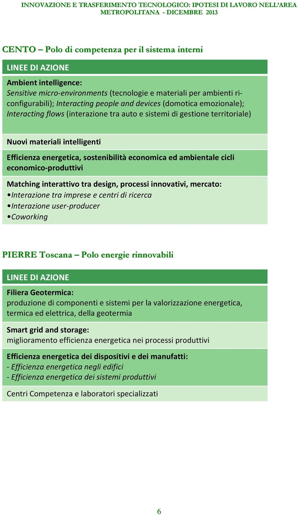 economico-produttivi Matching interattivo tra design, processi innovativi, mercato: Interazione tra imprese e centri di ricerca Interazione user-producer Coworking PIERRE Toscana Polo energie