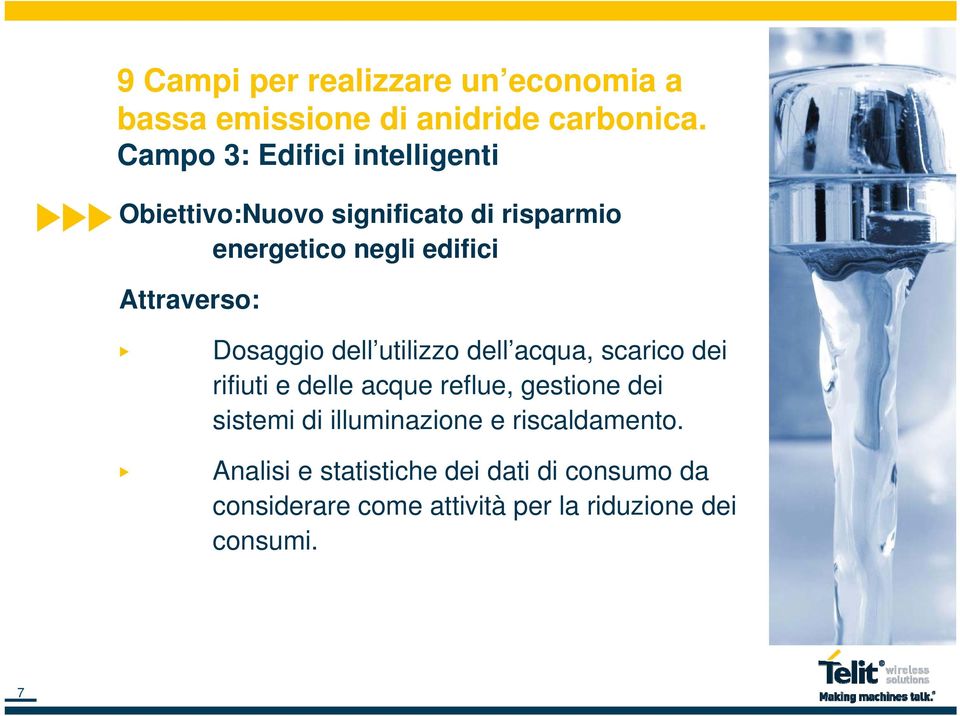 Attraverso: Dosaggio dell utilizzo dell acqua, scarico dei rifiuti e delle acque reflue,