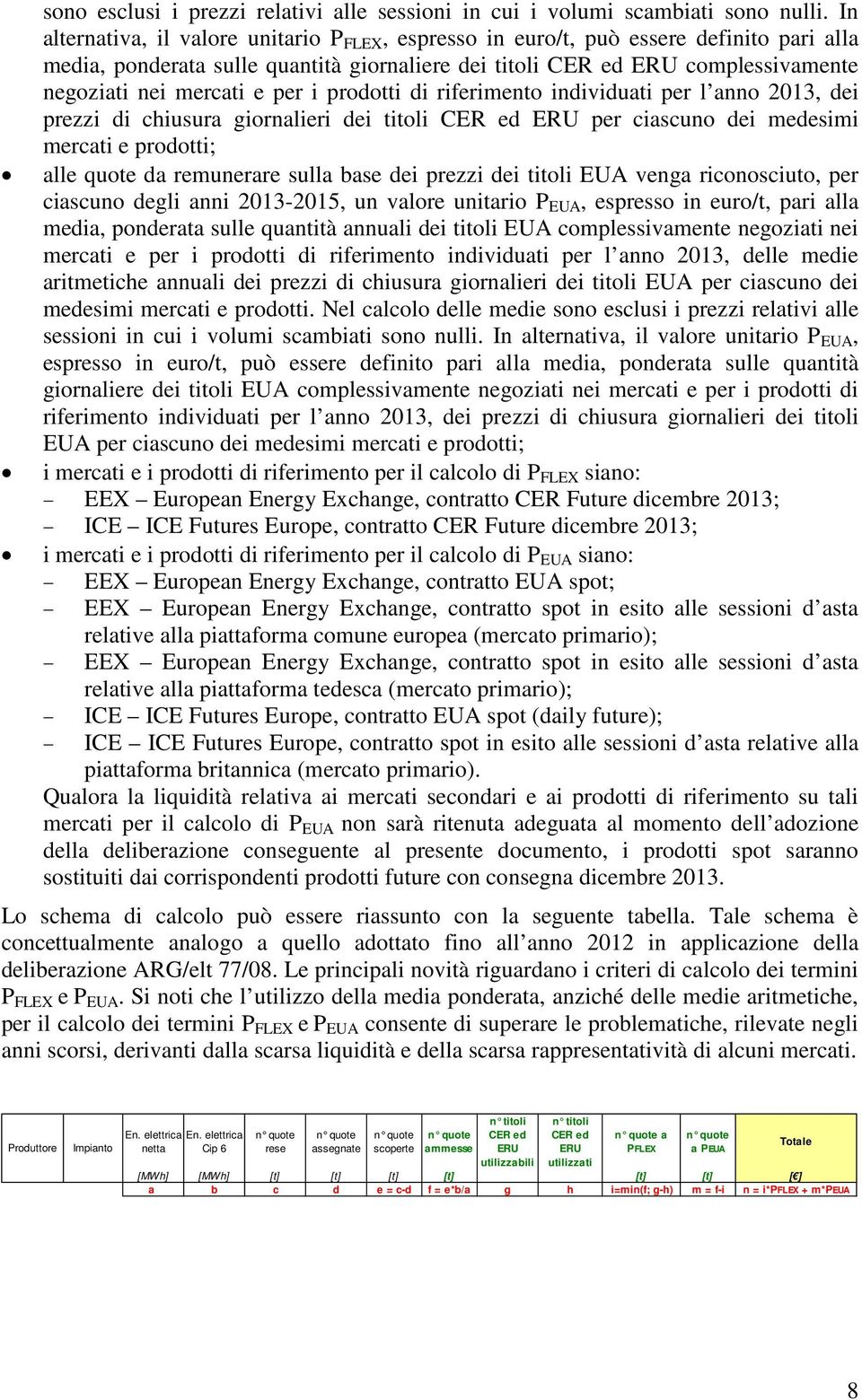 per i prodotti di riferimento individuati per l anno 2013, dei prezzi di chiusura giornalieri dei titoli CER ed ERU per ciascuno dei medesimi mercati e prodotti; alle quote da remunerare sulla base