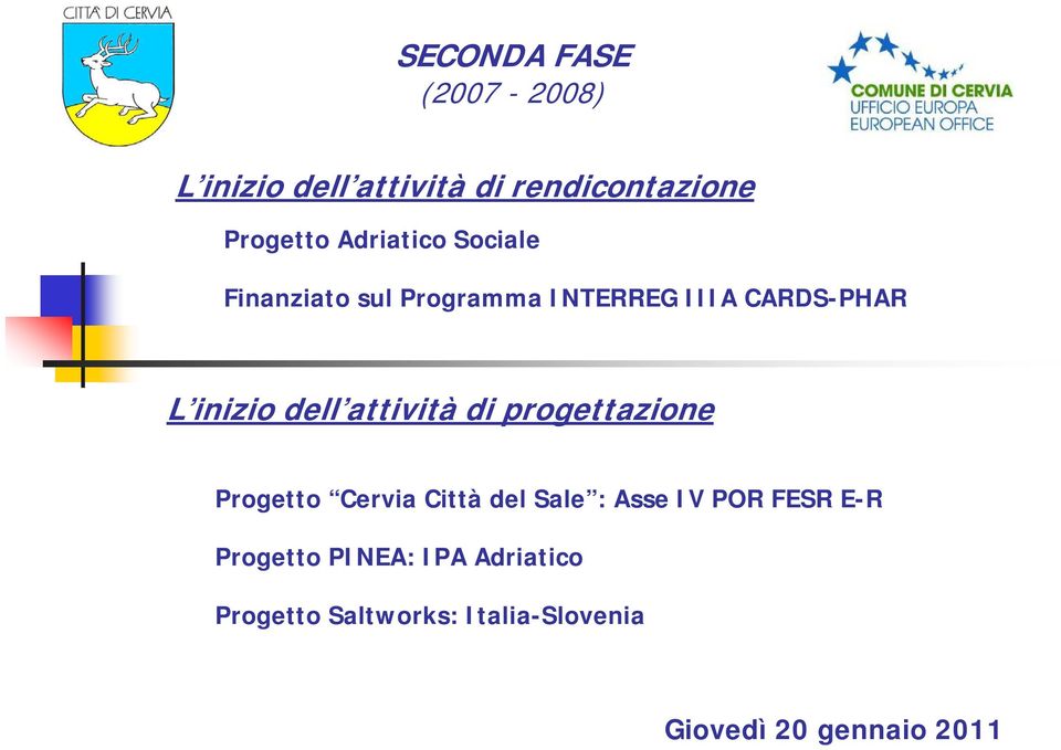 inizio dell attività di progettazione Progetto Cervia Città del Sale : Asse