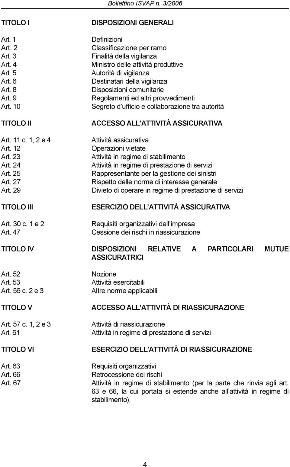 ACCESSO ALL ATTIVITÀ ASSICURATIVA Attività assicurativa Operazioni vietate Attività in regime di stabilimento Attività in regime dì prestazione di servizi Rappresentante per la gestione dei sinistri