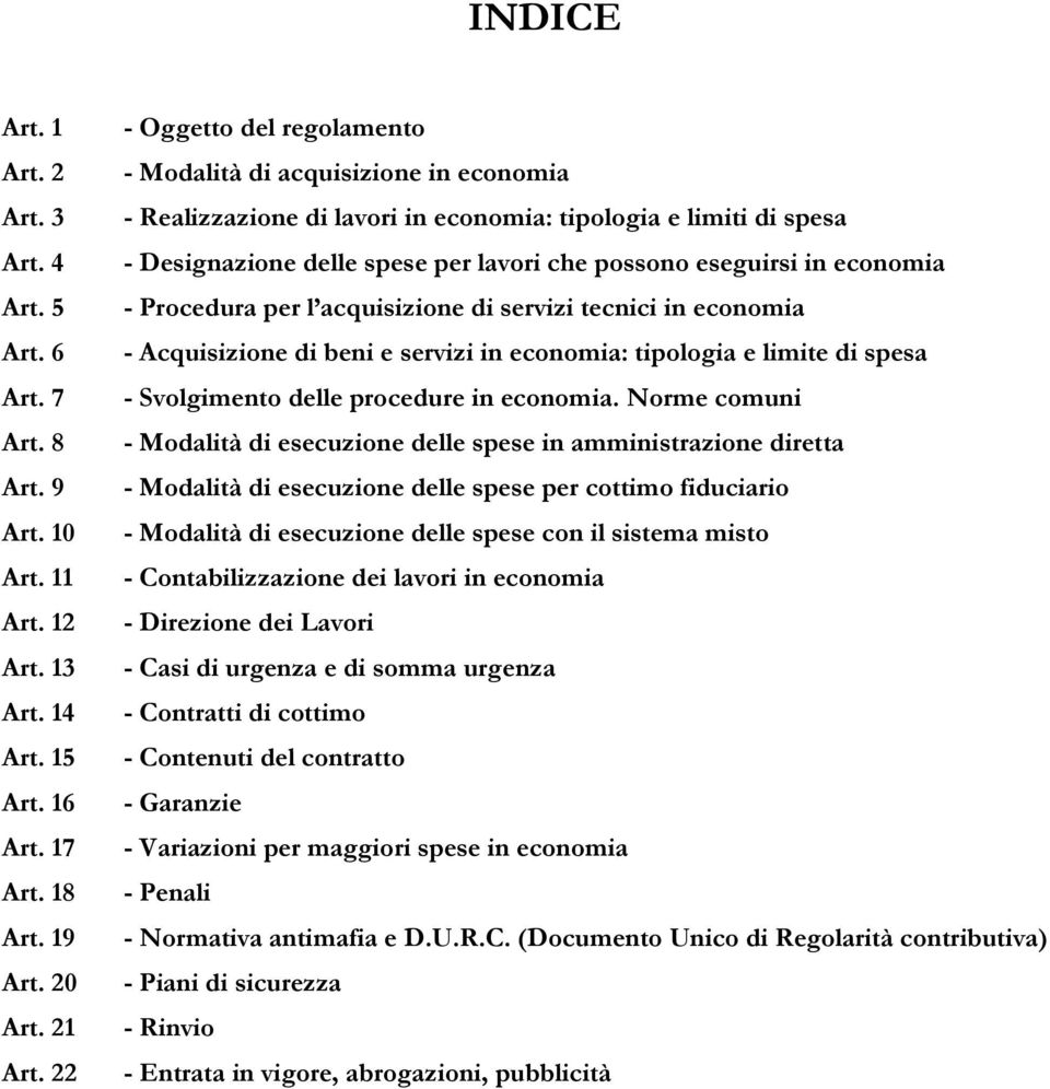 6 - Acquisizione di beni e servizi in economia: tipologia e limite di spesa Art. 7 - Svolgimento delle procedure in economia. Norme comuni Art.