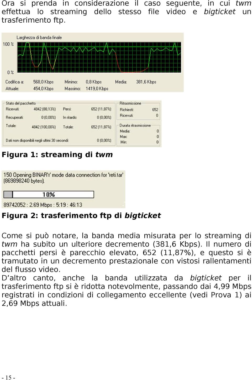 Kbps). Il numero di pacchetti persi è parecchio elevato, 652 (11,87%), e questo si è tramutato in un decremento prestazionale con vistosi rallentamenti del flusso video.