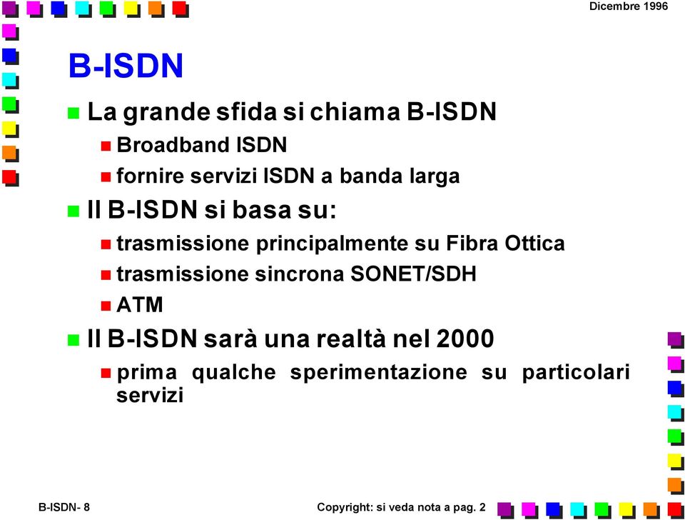 trasmissione sincrona SONET/SDH ATM Il B-ISDN sarà una realtà nel 2000 prima