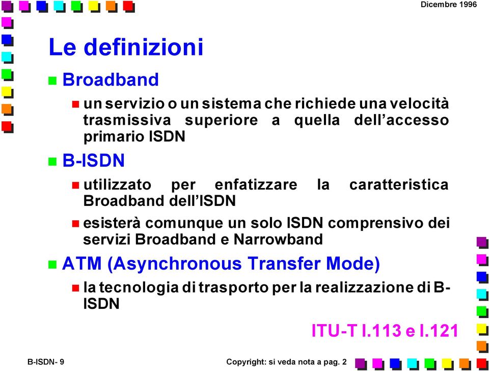 comunque un solo ISDN comprensivo dei servizi Broadband e Narrowband ATM (Asynchronous Transfer Mode) la