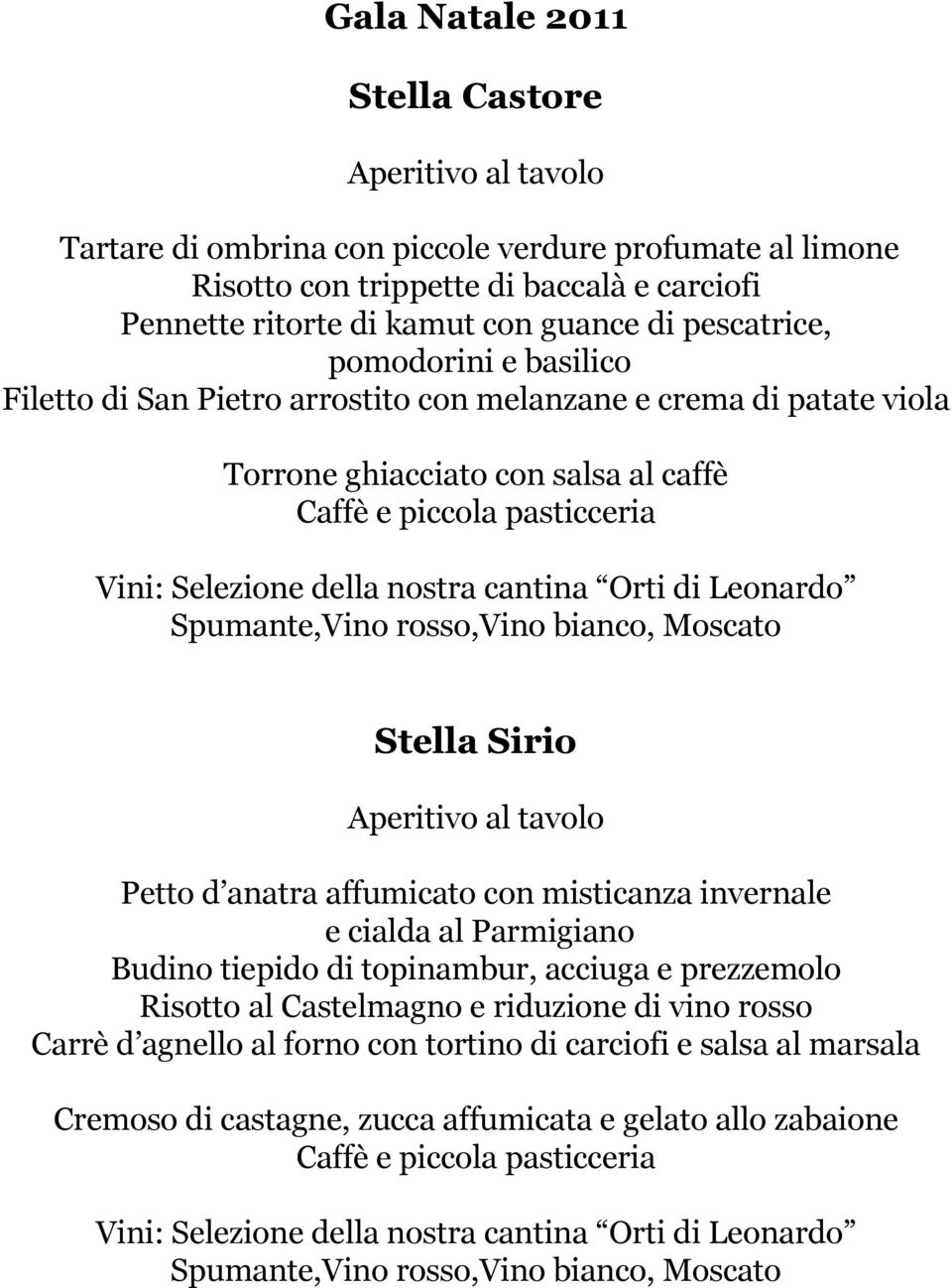caffè Stella Sirio Petto d anatra affumicato con misticanza invernale e cialda al Parmigiano Budino tiepido di topinambur, acciuga e prezzemolo Risotto al