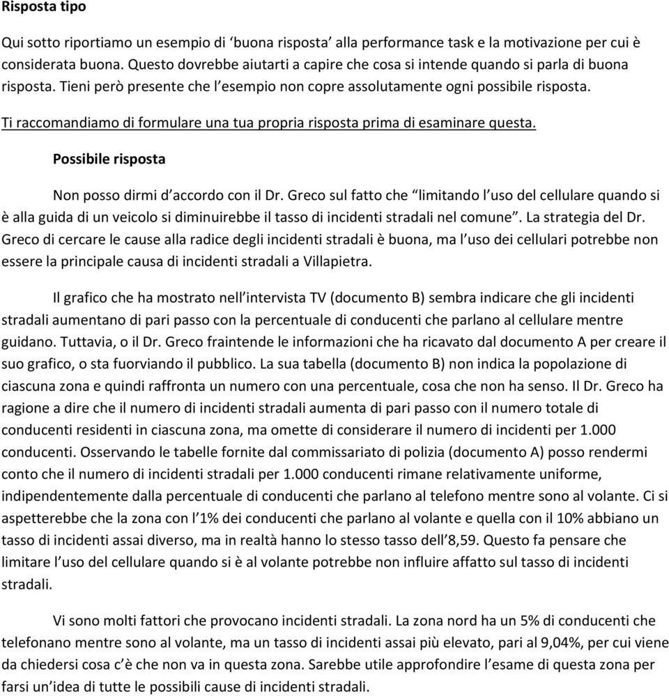 Ti raccomandiamo di formulare una tua propria risposta prima di esaminare questa. Possibile risposta Non posso dirmi d accordo con il Dr.