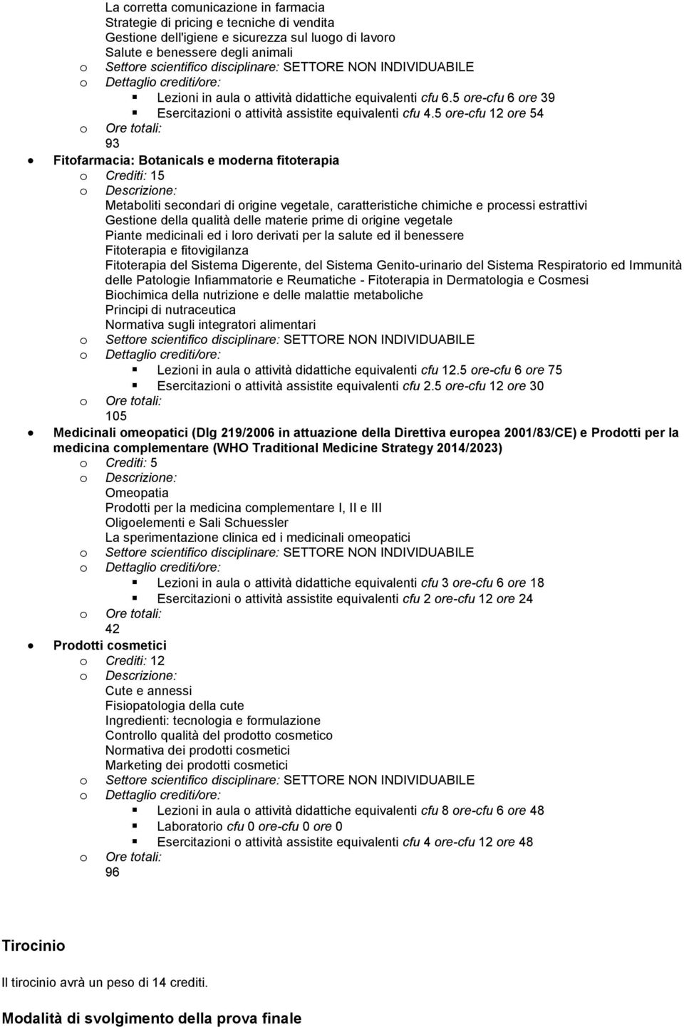 5 re-cfu 12 re 54 Ore ttali: 93 Fitfarmacia: Btanicals e mderna fitterapia Crediti: 15 Metabliti secndari di rigine vegetale, caratteristiche chimiche e prcessi estrattivi Gestine della qualità delle