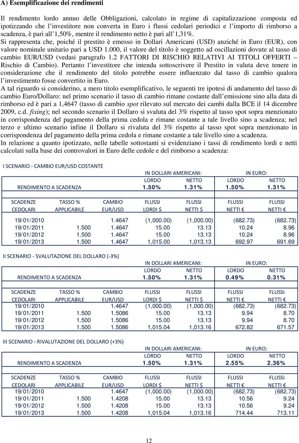 Si rappresenta che, poiché il prestito è emesso in Dollari Americani (USD) anziché in Euro (EUR), con valore nominale unitario pari a USD 1.